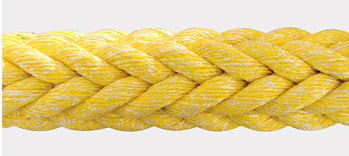 Double fiber braided mooring rope of polyester and polyolefin
